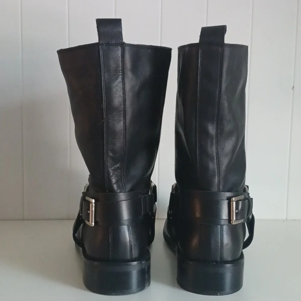 Topshop Black Leather Moto New Boots. - Picture 3 of 7